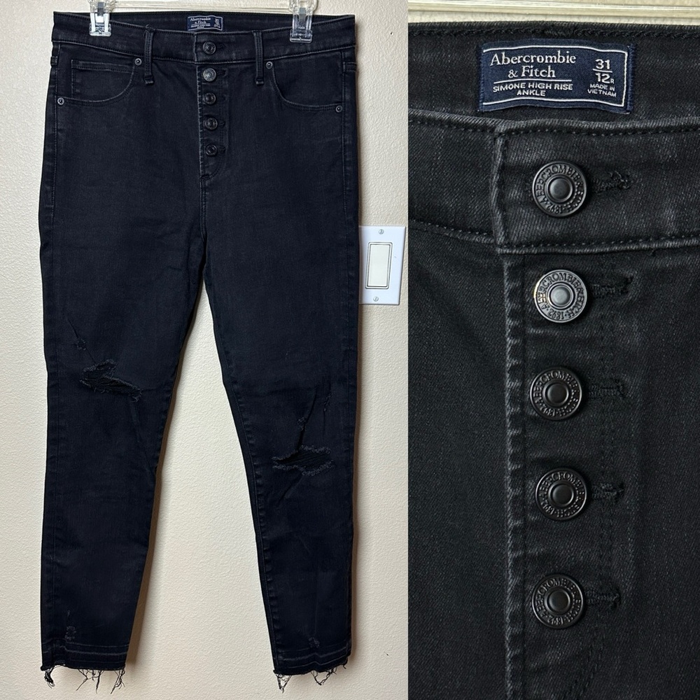 Abercrombie & Fitch Simone High Rise Black Distressed Jeans | Size 31/12R